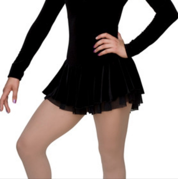 Chloe Noel DLV04 Figure Skating Velvet Double Layer Mesh Dress (Black) - size CS - Picture 2 of 6